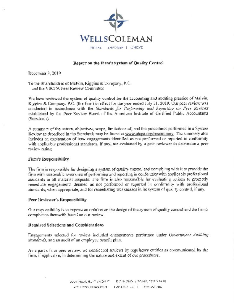 Malvin Riggins Company Report 12.3.19